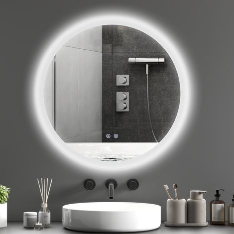 Miroir rond lumineux LED de salle de bain Ø 70 cm mural éclairage interrupteur tactile système antibuée 35W blanc argent
