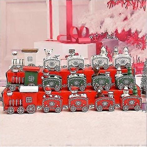 Lot de 5 petits trains de Noël en bois pour décorer votre table de Noël. Décoration de Noël (1/5)
