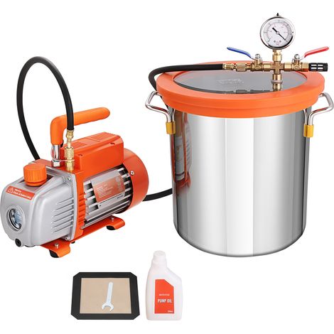 Mophorn Kit de chambre à vide de 5 gallons et de pompe à un étage de 3,5 pi3/min, couvercle en verre, pour le dégazage