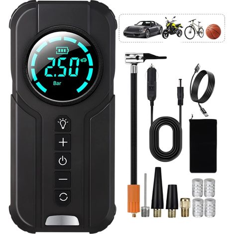 Gonfleur Electrique Pneu Portatif, 7200mAH 180Psi Pompe Électrique Voiture,Vélo,Moto, Mini Compresseur à Air Portatif, Rechargeable Pompe a Air Electrique (1/5)
