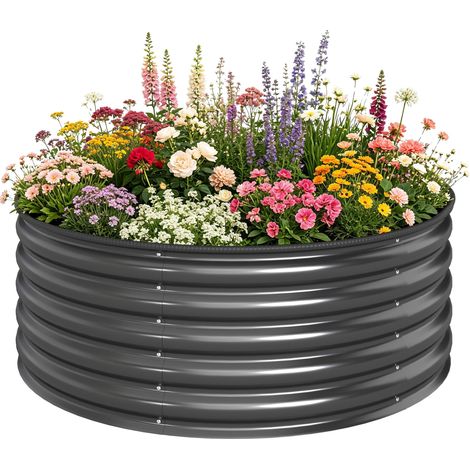 Jardinière surélevée, bac galvanisé avec rebord de sécurité, bac à plantes à fond ouvert, 120 x 120 x 43 cm, gris foncé (1/5)