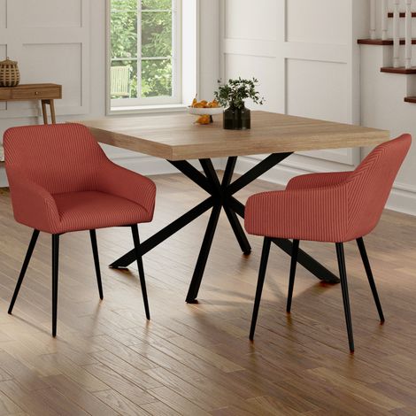 Lote de 2 sillas y sillones de comedor JANY de pana color terracota