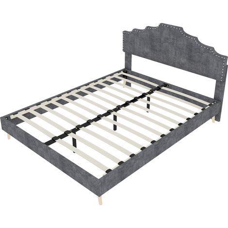 Lit rembourré 160/200 cm gris en tissu et métal avec matelas inclus (1/5)