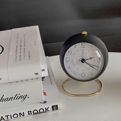 Alarm Clock Cream Color Desk Clock Nordic Style Bedroom Clock Retro Student Quiet Desk Small Alarm Clock (Black) (1/5)
