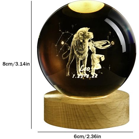 Veilleuse boule de cristal (lumière chaude), lampe sculptée en 3D, décoration intérieure (1/2)