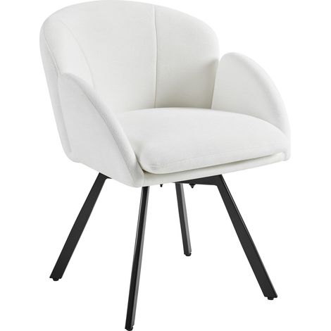 Homevive Sillón de salón con Forma de pétalos, Silla tapizada con Asiento Giratorio 360° y cojín extraíble, Silla de Maquillaje con Patas de Metal, Color Blanco