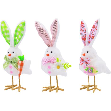 Osterdekorationen: Vögel, Hasen, Wichtel (dreiteiliges Set). (1/2)