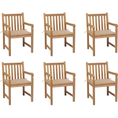 Lot de 6 Chaises de jardin Fauteuils de Jardin avec coussins beige Bois de teck massif 52285 (1/5)