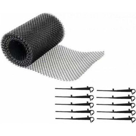 Grilles de Protection de Gouttire durable en PP,Protge Toiture et Protection contre Feuille+PLUS 10 Crochets de fixation+16cm de largeur+6m de longeur,Protective grids for gutters Noir (1/4)