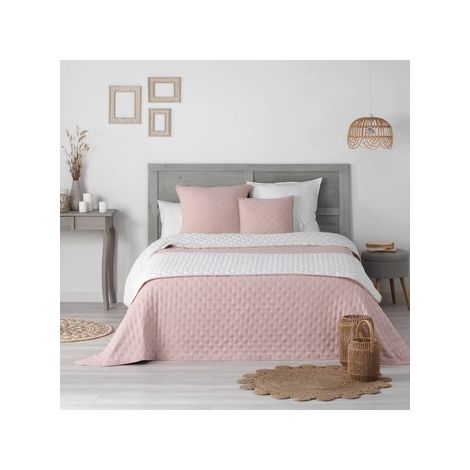 Douceur D'Intérieur – Chemin de lit matelassé 80 x 180 cm microfibre bicolore – Lavable en machine – Élégance chic rose/blanc (1/3)