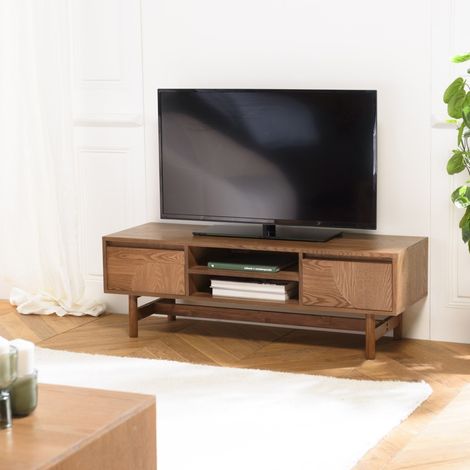 MARIO - Meuble TV couleur naturelle 2 tiroirs motif arrondi 2 niches (1/5)