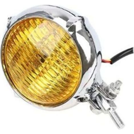 1PCS (verre jaune galvanisé)Phare de moto rétro électrique, phare de moto t 3.5 ", phare Vintage, (1/5)