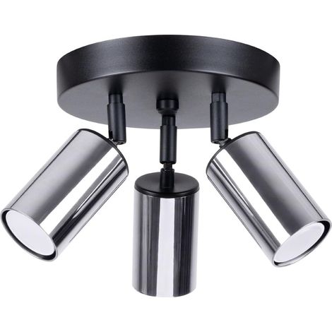 Applique - Plafonnier - Lampe Décorative - Lampe LED - Faible Consommation - GU10, 3x max 10W LED, 230V, 50Hz - Noir/Chrome - 19,5x19,5x20cm (1/5)