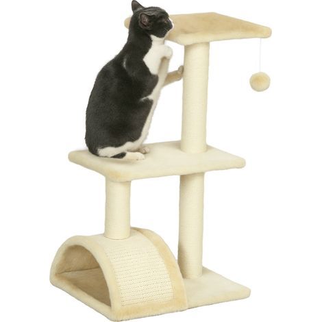 Arbre à chat arbre à grimper griffoir pour chat hauteur 72 cm balle suspendue crème (1/5)