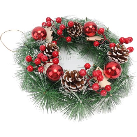 Couronne de Noël artisanale en pommes de pin artificielles - Cadeau de Noël pour décoration intérieure et extérieure de vitrines de magasins - Décoration de Noël (1/5)