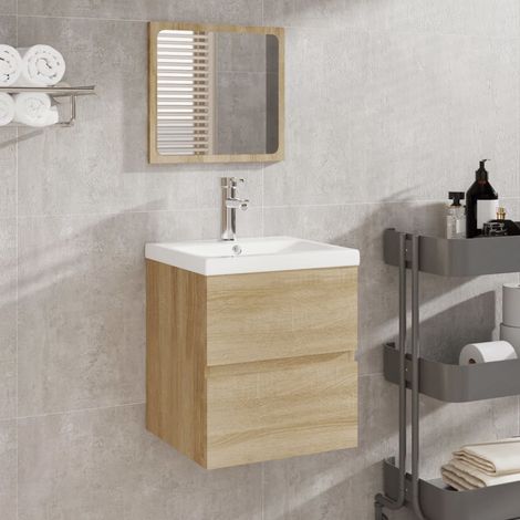 vidaXL Mobile da Bagno con Lavabo e Specchio Rovere Sonoma