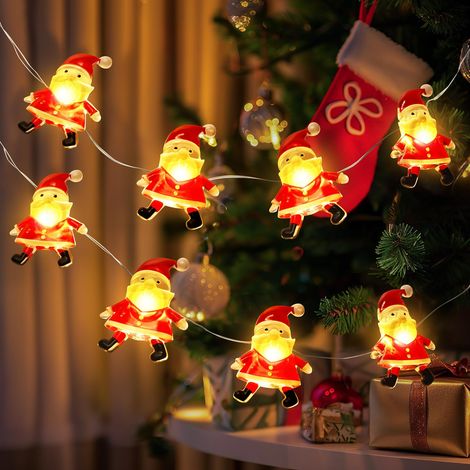 Guirlande lumineuse de Noël, 3 m, 30 LED, Père Noël, à piles, pour décoration intérieure et extérieure : sapin, chambre, cheminée, fête, mariage, jardin. (1/5)