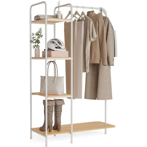 Newlux Perchero Burro Blanco Hangy Wood 400 Hasta 35kg con Zapatero, Resistente, 4 Estantes