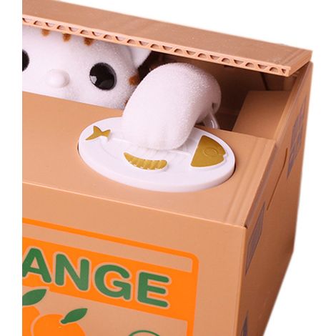 Tirelire décorative en ABS, 12 x 10 x 9 cm, motif chat blanc mignon, à piles. Jouet idéal pour la décoration. (1/5)