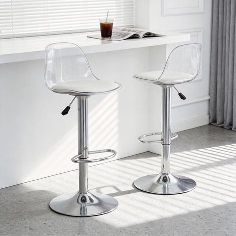 Chaise 82-104 cm dossier transparent pieds en métal argenté hauteur réglable rotation 360° (1/5)