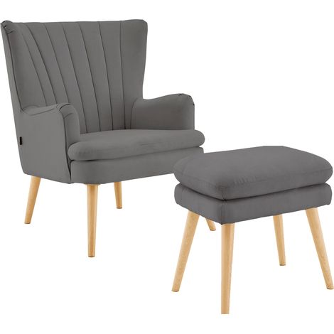 Zenia-Chaise d’appoint rembourrée avec tabouret en PU anthracite