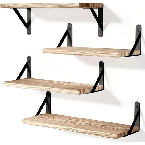 Lot de 4 étagères murales flottantes pour décoration de chambre à coucher, étagères flottantes de différentes tailles pour rangement mural, étagère en bois rustique pour salle de bain, cuisine (1/5)