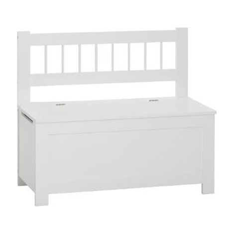 Atmosphera – Coffre banc à jouer 2 en 1 en bois MDF blanc – Dimensions L 74 x l 34 x H 64 cm – Vérin de sécurité pour fermeture douce