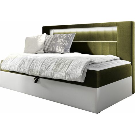 Cama continental Lucus IV, Soft 017 + Fresh 12, Continental, Individuales, 90x200, Tapiz, Cuero ecológico, Somieres, 102x202x104cm, LED (1/5)