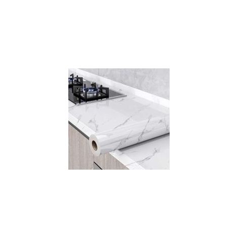 INHHUB Papier Peint Film Rouleau Adhesif pour Meuble Cuisine Mural, Papier Autocollant pour Meuble Armoires Imperméable, Décoratif Revêtement Blanc Marbre Vinyle Tableaux Comptoirs 60× (1/5)