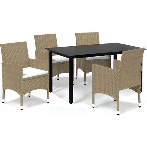 Maison Exclusive - Set Pranzo da Giardino 5 pz con Cuscini in Polyrattan Beige (1/5)
