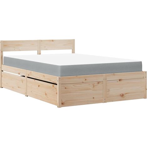 Bett mit Schubladen und Matratze 120x200 cm aus massivem Kiefernholz