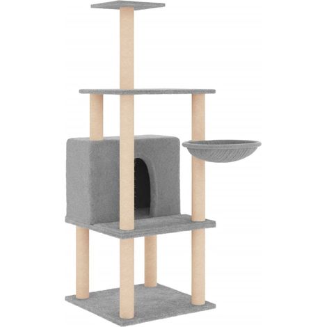Tiragraffi per gatti Mobili per arrampicata su torre Tiragraffi piattaforma da arrampicata con tiragraffi in sisal leggero 132 cm grigio 020022561