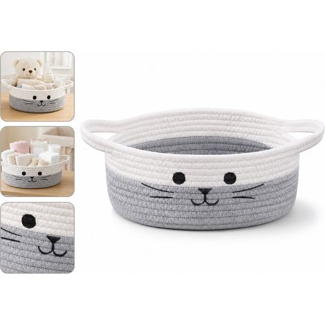 1 Piece Panier de Rangement en Coton Gris avec Tete de Chat Cartoon 25 x 25 x 10 cm poids leger pour Bebe Salon Entree Snacks Cosmetiques (1/5)