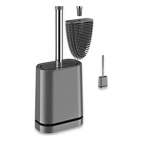 Brosse WC en silicone premium - Grise - Support mural pour brosse WC et séchage turbo (1/5)