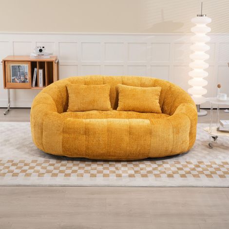 Canapé paresseux – canapé poire – canapé 2 places – pour salon et chambre – chaise longue confortable dossier haut – chenille – Jaune (1/5)