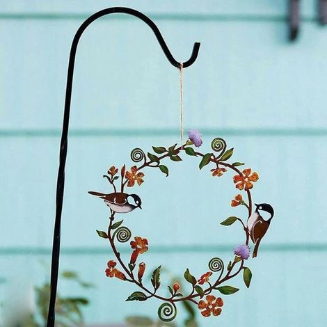 Ganzjähriger Türkranz, Vogelkranz, Metalltürkranz, Dekoration mit Blättern, Blumen und Vögeln (1/5)