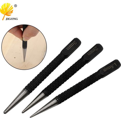 Jeu de 3 poinçons de centrage noirs de 1,5/2/3 mm pour le perçage et le positionnement, destinés à la réparation mécanique, à l'installation et au positionnement des trous de construction. (1/5)