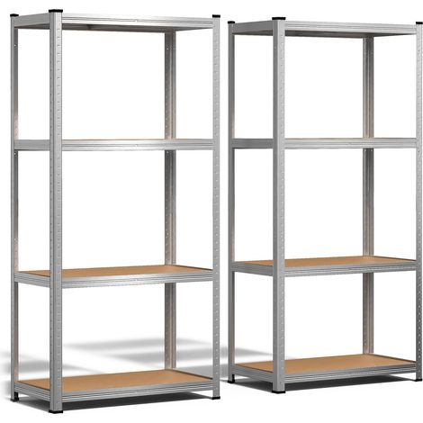 Lot de 2 Étagère de Rangement en Acier Galvanisé à 4 Niveaux 160x80x40cm Etagère Charge Lourde Tablette Ajustable Charge Max 700kg Idéal pour Rangement de Garage Atelier Cuisine (1/5)