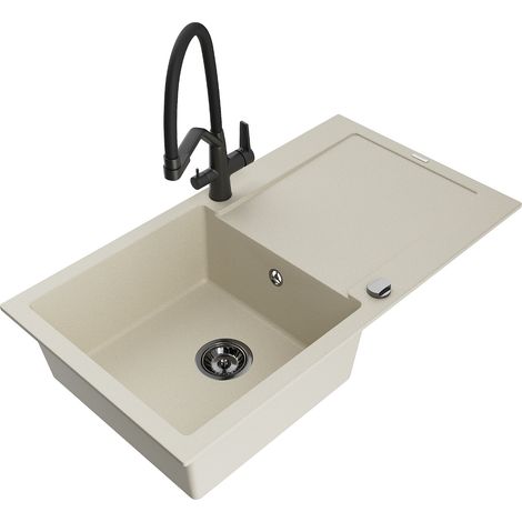 Mexen Leo Granitspüle 1-Becken mit Abtropffläche und Küchenarmatur Duo, beige - 6501-69-671701-70-B (1/5)
