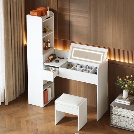 Table basse noire avec LED et 2 tiroirs à relief vertical pour salon – 100 × 50 × 45 cm - CHICFURN (1/5)