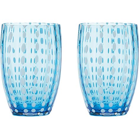 Zafferano Perle Bicchiere Acquamarina - Vetro Colorato Soffiato a Bocca, 32 cl, Lavorato a Mano - Set da 2 Tumblers Artigianali per Acqua o Cocktail (1/2)