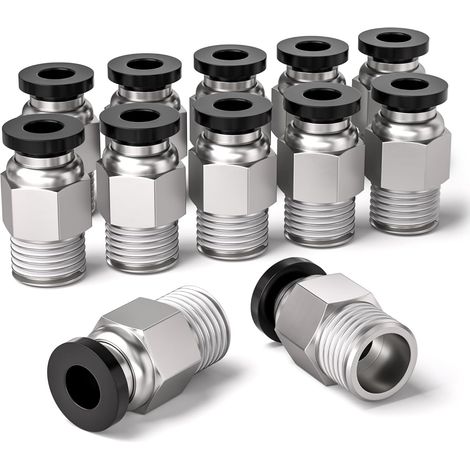 12 adaptadores de línea de aire de conexión directa a presión con rosca macho BSP de 8 mm de diámetro exterior y 1/4" de pulgada. (1/5)