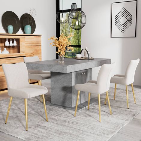 Lot de 6 chaises de salle à manger en velours beige, pieds en métal doré, avec soutien lombaire (1/5)