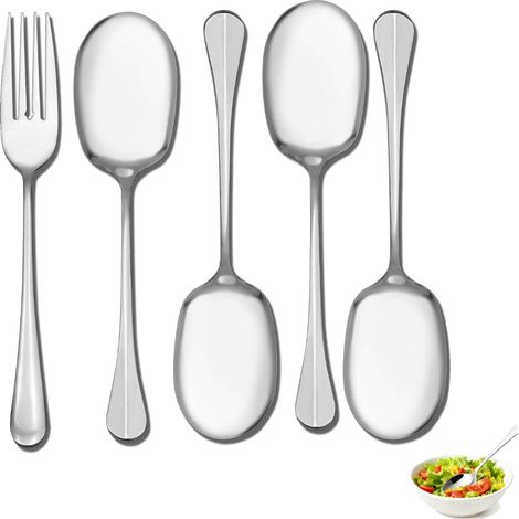 CuillèRe de Service, avec une Fourchette, des Couverts à Salade en Acier Inoxydable de 21 cm, des Cuillere De Service Adaptées aux Restaurants, aux Réunions de Famille, aux Pique-Niques