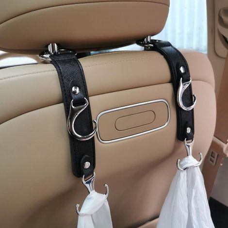 Ganchos para reposacabezas de asientos traseros de coche, ganchos para abrigos de piel sintética negra, se pueden usar para colgar bolsos y abrigos, unisex. - Crezuo