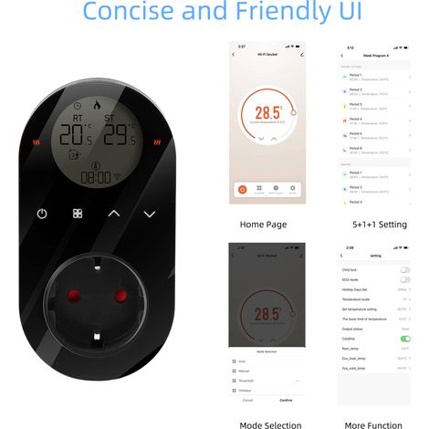 GARRYFIZH Prise thermostatique numérique WiFi 16A, équipée d'une application graffiti, d'une commande vocale, de six plages horaires et d'un écran LCD  convient aux radiateurs électriques, aux chauffa