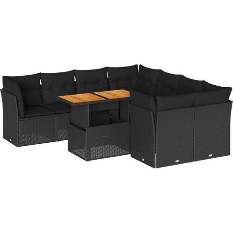 Maison Exclusive - Salon de jardin 9 pcs avec coussins noir résine tressée (1/5)