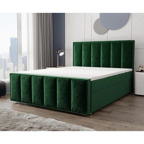 Lit Boxspring Aura - Vert Bouteille - 160x200 Cm - Lit Confortable - Velours - Matelas À Ressorts Bonnell (1/4)