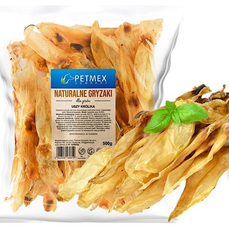 Friandises naturelles à mâcher pour chiens : oreilles de lapin séchées Petmex 500 g (1/3)