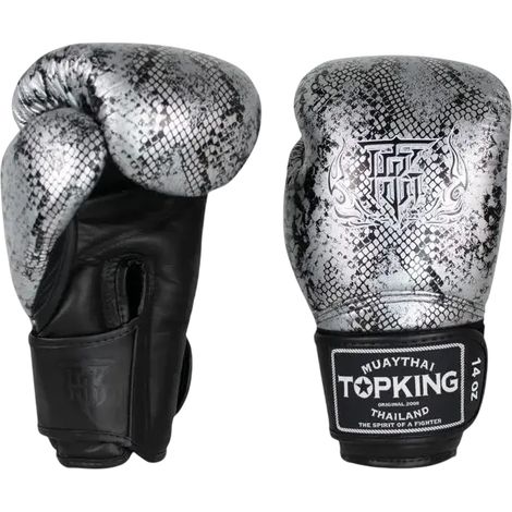 Gants de boxe thaï Top King Super Star Snake Muay Thai Noir/Argent 14 OZ (1/5)